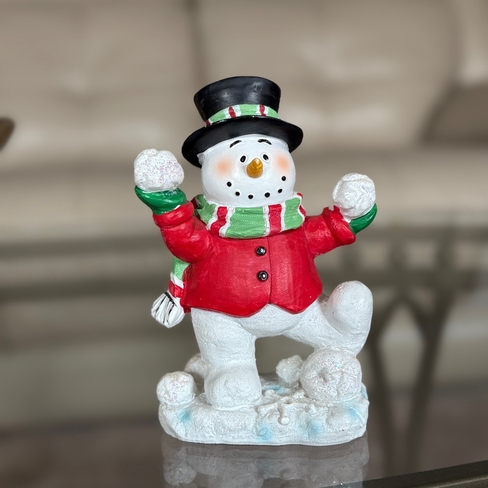 Vintage Christmas Snowman with Red Coat and Black Hat - Picture 3 of 6